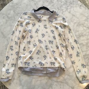 Joie Tops - Blue and cream floral shirt and sweater. Joie Tops - Blue and cream floral shirt and sweater.